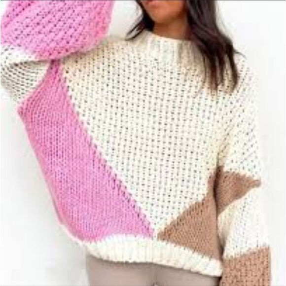 Ebby and I Chunky Colorblock Puff Sleeve Knit Sweater Size S/M - Picture 2 of 13